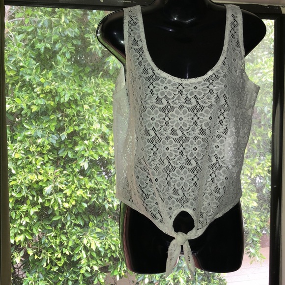 Sheer white front tie crop top ✨ - Picture 1 of 8